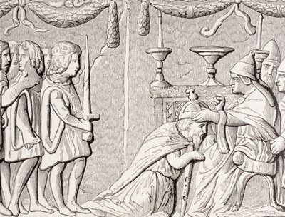 Coronation of Emperor Sigismond by Pope Eugene IV in 1433, after a bas-relief on a door of St. Peter